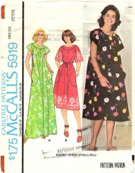 5919  Simplicity  70S PULLOVER  POCKET DRESS OR MUU MUU LENGTHS, TIE BELT PATTERN Sz Sm 10-12 or XL 22-24 Uncut Choice